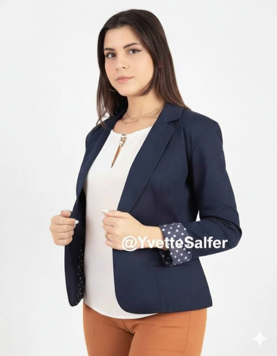 Blazer Dama Manga Larga Drill Azul Marino Talla "M"