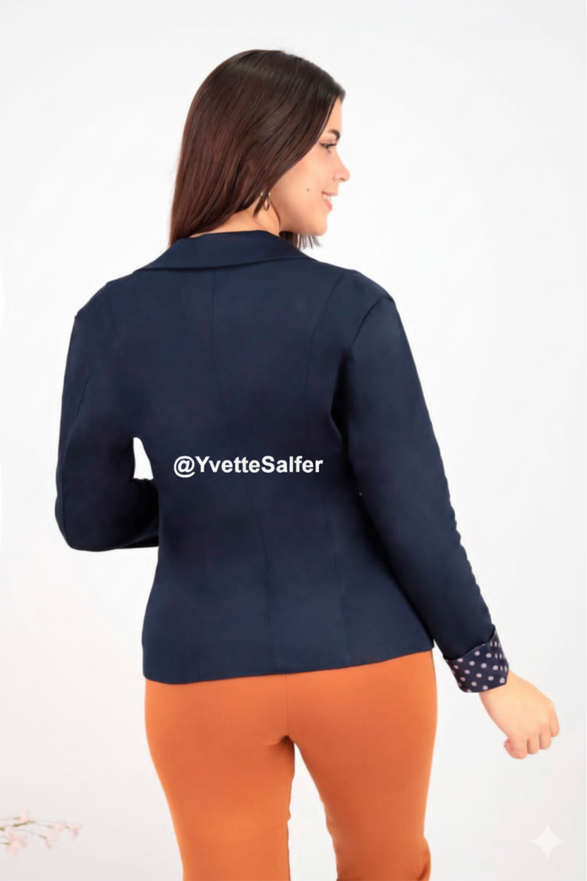 Blazer Dama Manga Larga Drill Azul Marino Talla "M"