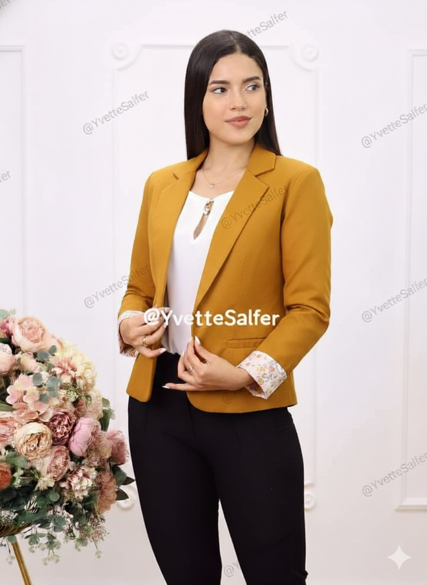 Blazer Dama Manga Larga Drill Mostaza Talla "XXL"